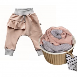 Spodnie BAGGY FALBANA | szary, różowy
