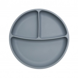 Silikonowy talerzyk okrągły z przyssawką z przedziałkami szary